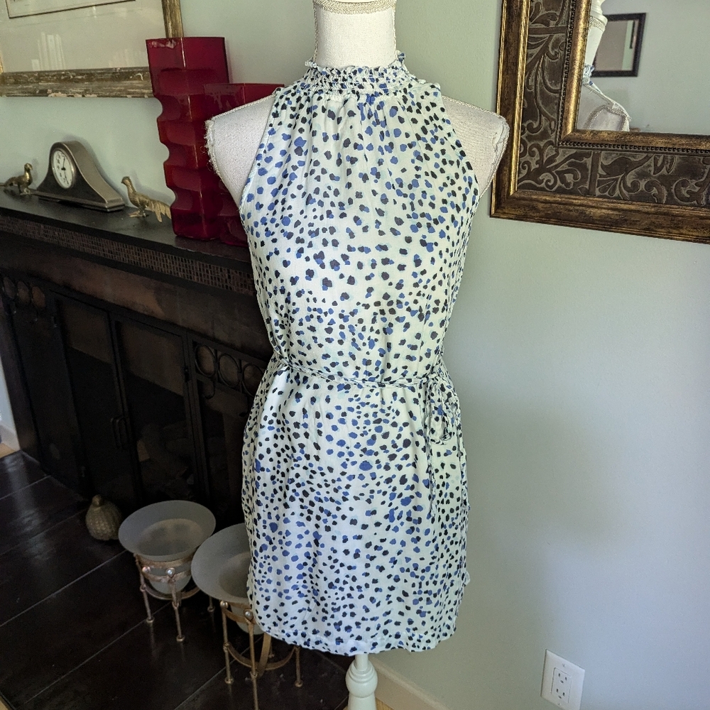 Cloth & Stone XS Heloise Speckled Mini Dress w/ Belt Ocean Blue High Neck 157